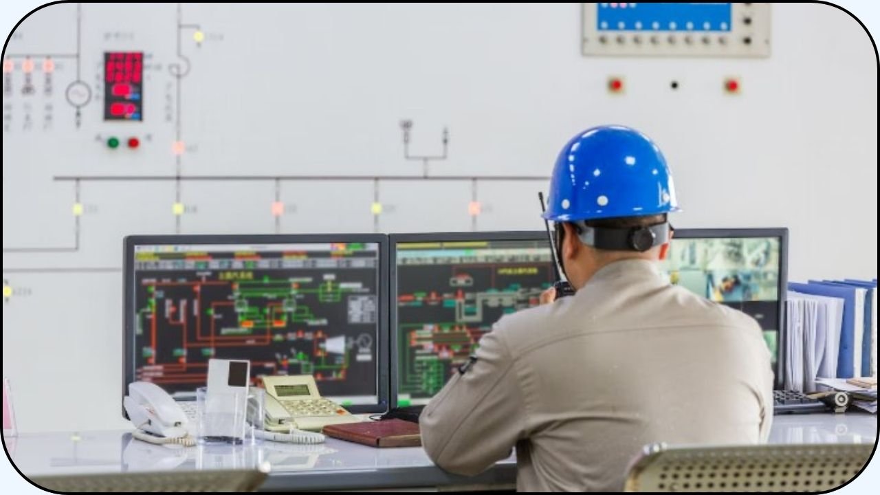 Un operador en viendo unas pantallas en una estacion control - DCS