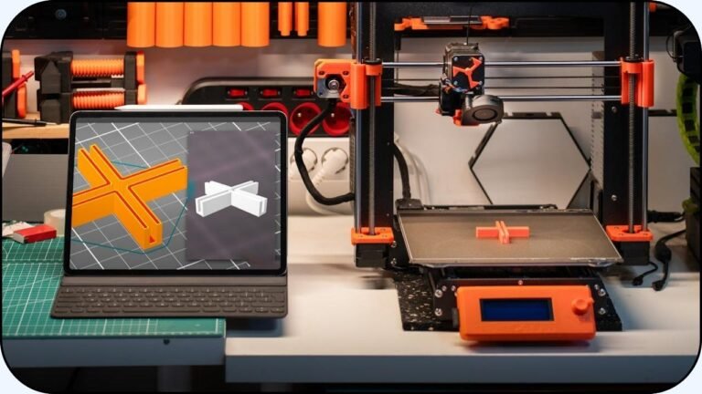 Una tablet con una aplicacion de diseño de piezas para impresion 3d y la impresora 3D - Impresión 3D