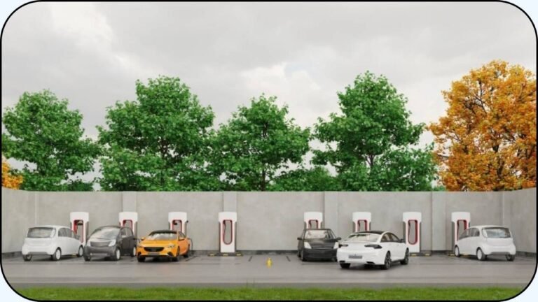 Algunos carros electricos cargando en una estación de carga - Electromovilidad