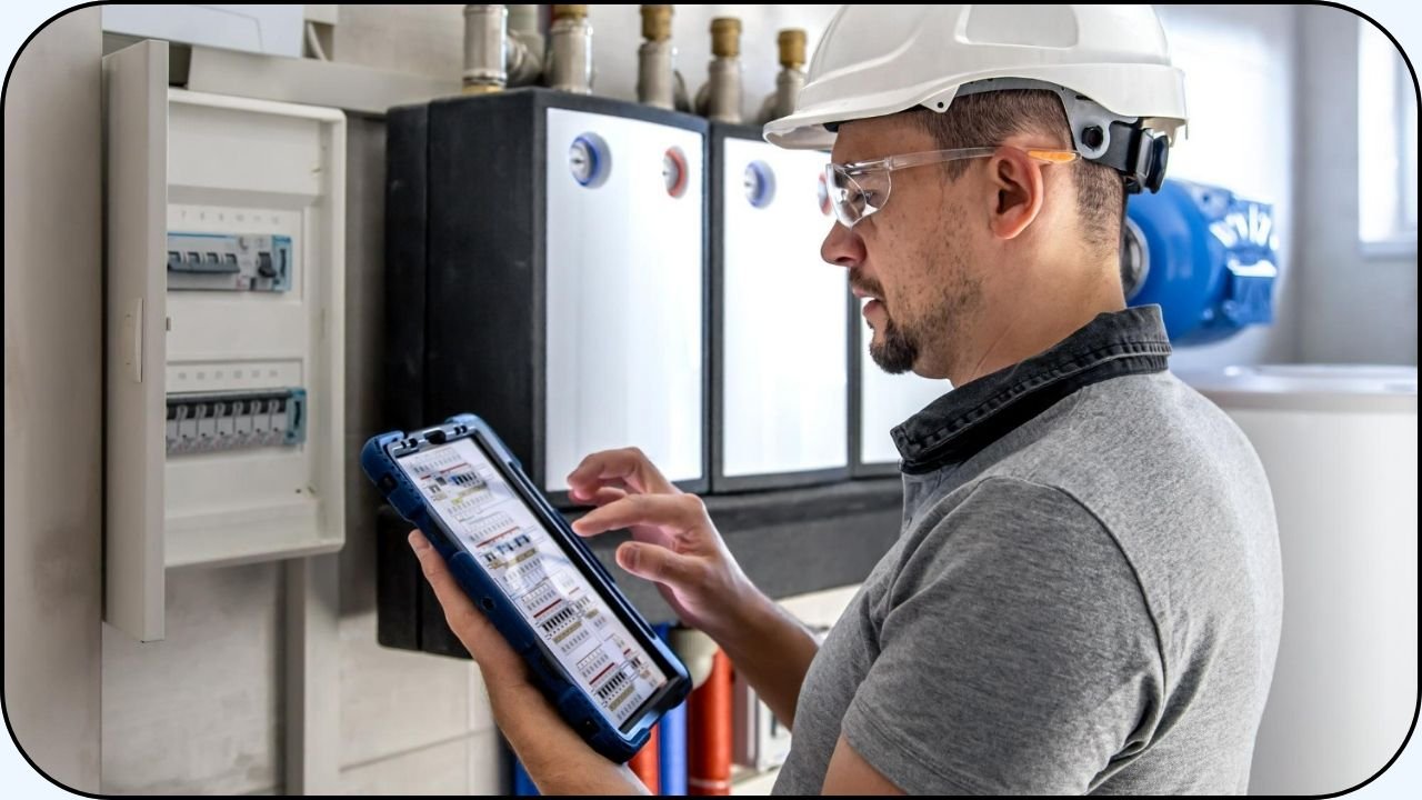 Un ingeniero controlando los interruptores de una instalacion de energia a traves de una tablet - Sistemas de gestion de energia